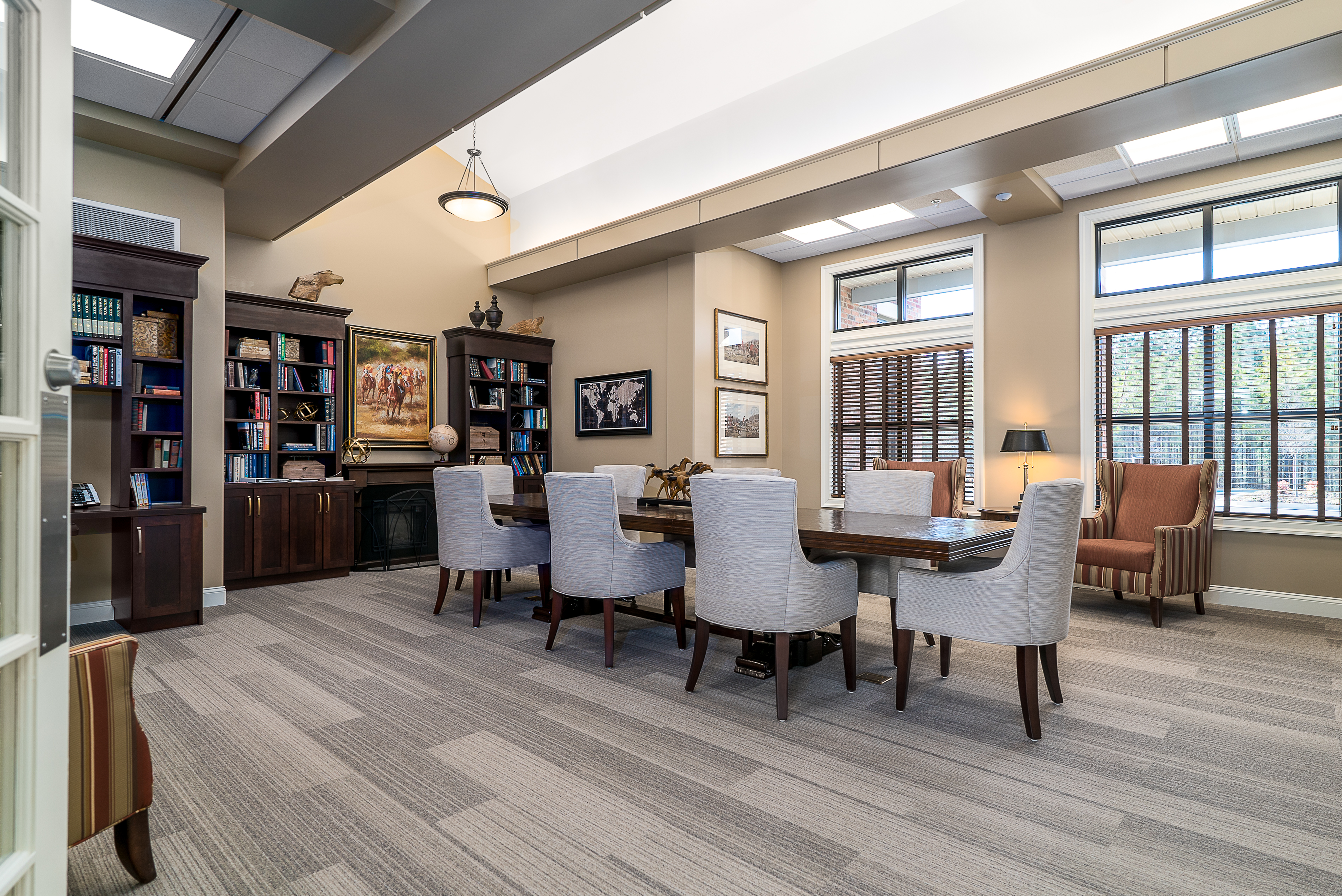 Interface Shiver Me Timbers plank carpet tile in senior housing library