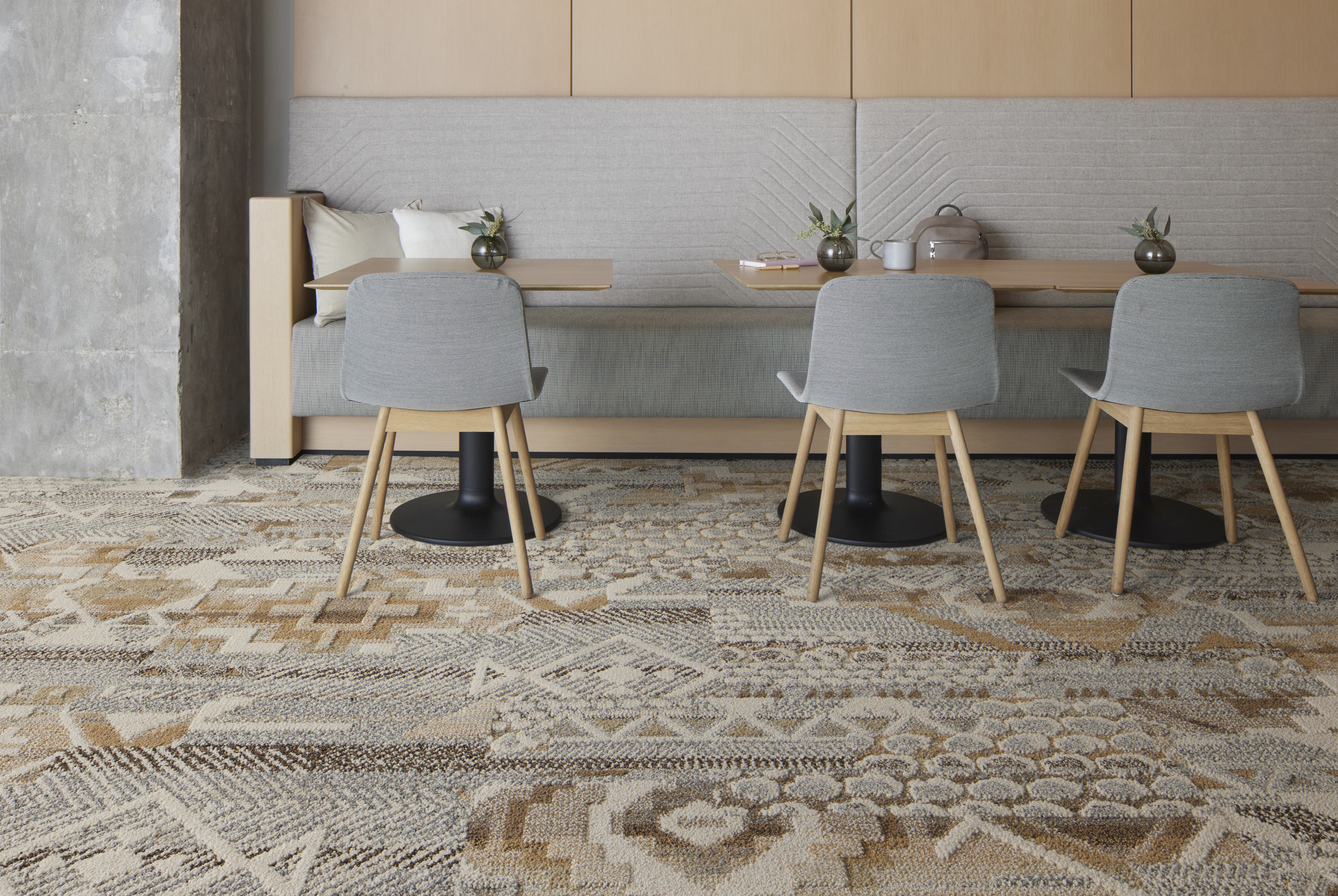 Interface Desert Ranch carpet tile in casual dining area